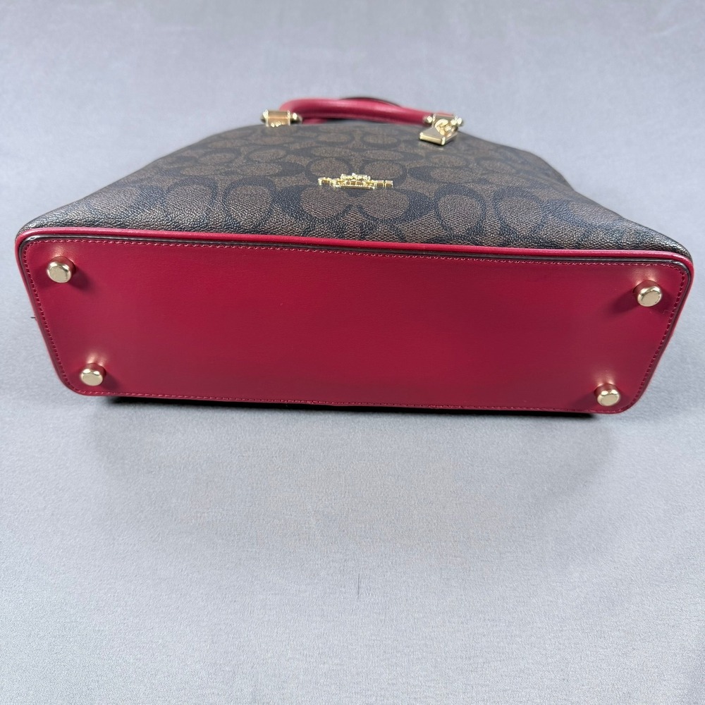 Coach Sierra Satchel Signature Coated Canvas Brown Red 13x9.5 Gold Hardware 2558 - Picture 5 of 16